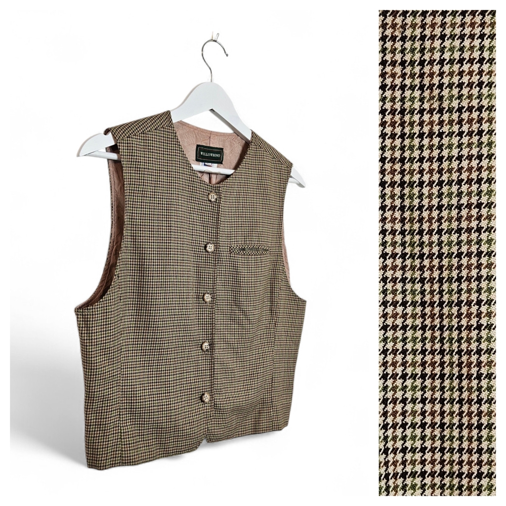 Vintage Willowbend Waistcoat Vest M Houndstooth Dark Academia Brown Tan Made USA